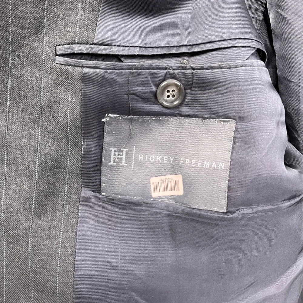 Hickey Freeman Blazer Mens 44R Gray Pinstripe Madison‎ Wool Suit Jacket USA VTG